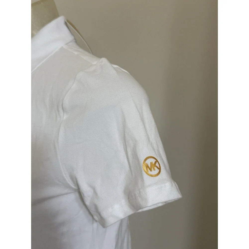 NEW Michael Kors MK Ruched Half Zip Polo T- Shirt Top Women’s White Sz XS